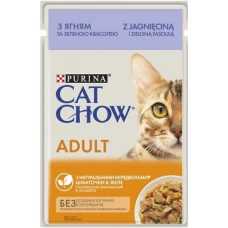 Cat Chow Adult Ніжні шматочки в желе з ягням та зеленою квасолею для кішок
