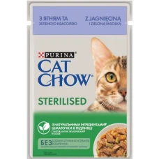 CAT CHOW Sterilized. Для стерилизованных котов. С ягненком и зеленой фасолью в желе