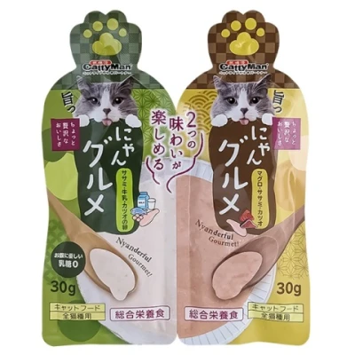 купити CattyMan Complete Twins Pouch КЕТТІМЕН ДВА СМАКИ: КУРКА МОЛОКО ІКРА ТА ТУНЕЦЬ КУРКА МАКРЕЛЬ крем-пюре, рідкий корм для котів в Одеси