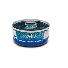 Farmina N&D Grain Free Ocean Cat Tuna, Cod, Tuna, Shrimp & Pumpkin Беззерновий вологий корм з тунцем, тріскою, креветкою та гарбузом для дорослих котів