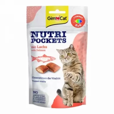 купити GimCat Nutri Pockets with Salmon & Omega 3&6 Подушечки з лососем, Омега-3 і Омега-6 для котів в Одеси