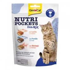 GimCat Nutri Pockets Sea Mix Подушечки з лососем, фореллю та креветками для котів 