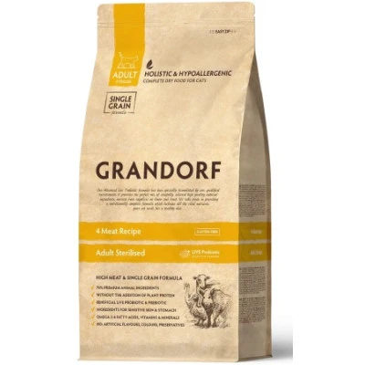 купити Grandorf 4 Meat and Brown Rice Adult Sterilized -  4 Види М'яса з пробіотиками для дорослих стерилізованих котів в Одеси