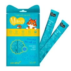 MAVSY Creamy lickable treats tuna with cod for cats - Кремові ласощі з тунця та філе тріски для котів, 5х15г