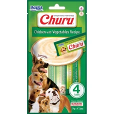 Ласощі INABA "Churu" для собак, вершковий мус в стіках, курка з овочами 