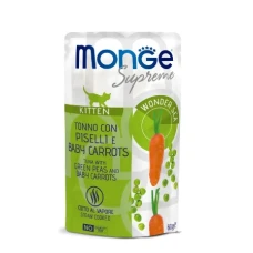 Monge CAT Supreme Kitten вологий корм для кошенят з тунцем, зеленим горошком і молодою морквою, пауч
