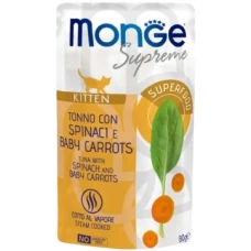 Monge CAT Supreme Kitten вологий корм для кошенят з тунцем, шпинатом і молодою морквою, пауч