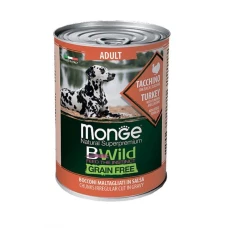 Monge BWild Grain Free Wet Turkey Adult - Консервований корм з індички, з гарбузом та кабачками для собак усіх порід (шматочки в соусі)