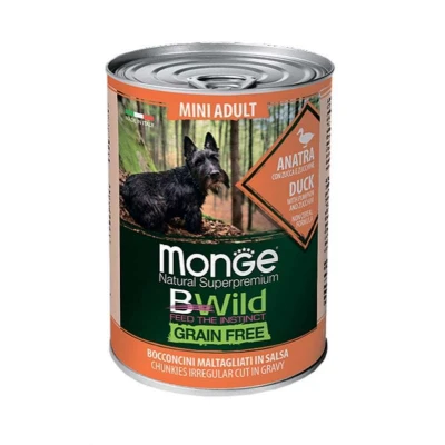 купити Monge (Монж) BWild Grain Free Wet Duck Mini Adult - Консервований корм із качки з гарбузом та кабачками для собак дрібних порід (шматочки в соусі) в Одеси