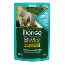 Monge Bwild Cat Wet Grain Free Беззерновий вологий корм для котів тріска з креветками та овочами