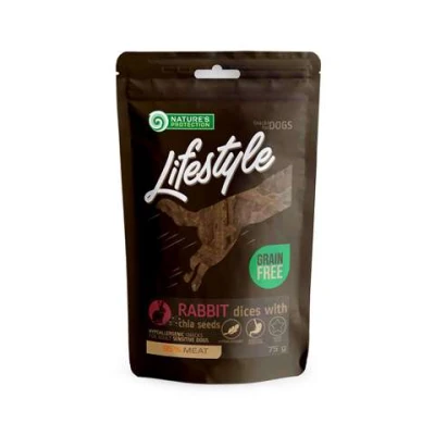 купить Nature's Protection Lifestyle snack for dogs soft rabbit dices with chia seeds Лакомство для собак, ломтики крольчатины с семенами чиа в Одессы