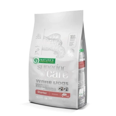 купити Nature's Protection Superior Care White Dogs Grain Free Starter All Breeds Сухий беззерновий корм для цуценят (стартер) всіх порід з білим забарвленням шерсті в Одеси