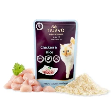 NUEVO LIGHT CHICKEN & RICE POUCH вологий корм для котів, схильних до набору ваги, курка та рис (пауч)