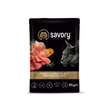 Savory вологий корм для стерелізованих котів, індичка з морквою в желе