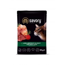 Savory вологий корм для дорослих котів, ягня з буряком у соусі
