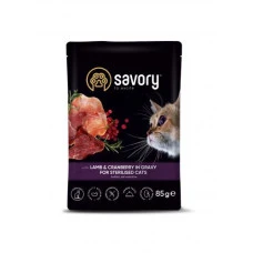 Savory вологий корм для стерелізованих котів, ягня з журавлиною у соусі
