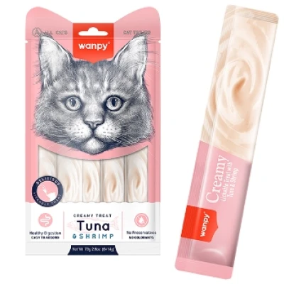 купити Wanpy Creamy Lickable Treats Tuna & Shrimp ВАНПІ ТУНЕЦЬ З КРЕВЕТКАМИ рідкі ласощі для котів, 5 стіків по 14 г в Одеси