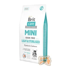  Brit Care GF Mini Light & Sterilised cухий корм для дорослих собак дрібних порід із зайвою вагою або стерилізованих, з кроликом та лососем